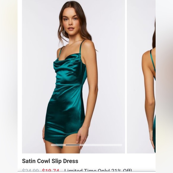Forever 21 Emerald Green Satin Cowl Slip Dress size L Holiday Christmas Party - Picture 7 of 8